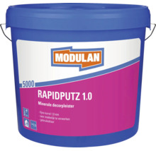 Modulan Rapidputz 1.0 minerale sierpleister in een emmer met 1,0 millimeter korrel voor binnen en buiten