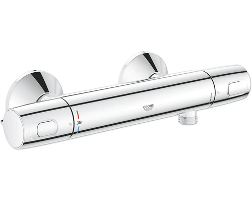 Grohe thermostaat douchekraan voor wandmontage met temperatuurinstelling en veiligheidsblokkering bij 38 graden Celsius