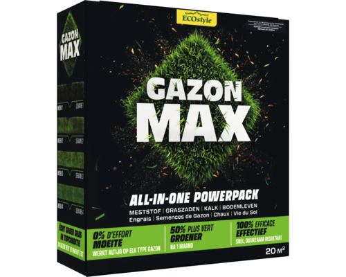 ECOstyle Gazon Max gazonherstelset All in One Powerpack voor 20 vierkante meter gazon inclusief meststof graszaad kalk en bodemleven