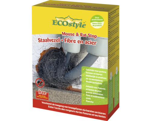 ECOstyle Mouse en Rat Stop staalwol voor het afdichten van kieren en gaten tegen knaagdieren in verpakking
