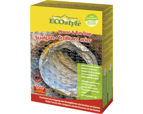 ECOstyle Muis en Rat Stop staalgaas voor het dichten van kieren en spleten tegen knaagdieren in verpakking