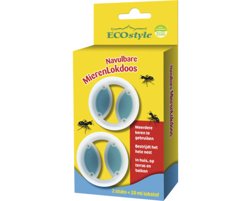 ECOstyle navulbare mierenlokdoos, twee stuks inclusief twintig milliliter lokstof voor het bestrijden van mieren.