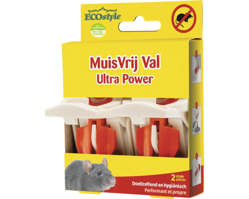 ECOstyle MuisVrij Val Ultra Power muizenval 2 stuks voor effectieve en hygiënische bestrijding van muizen