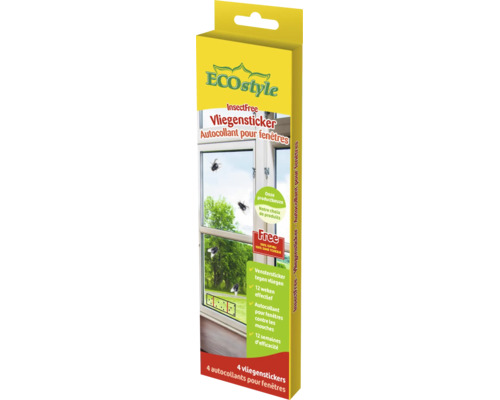 ECOstyle InsectFree vliegenstickers voor ramen tegen vliegen, 4 stuks, 12 weken werkzaam, gifvrij.
