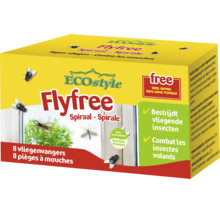 ECOstyle Flyfree vliegenspiralen voor het bestrijden van vliegende insecten, 8 stuks per verpakking, gifvrije kleefvallen voor binnenshuis.