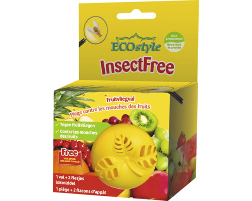 ECOstyle InsectFree fruitvliegjesval inclusief twee flessen lokstof voor het bestrijden van fruitvliegjes zonder gif