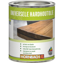 Blik met universele hardhoutolie voor het verzorgen en beschermen van houten oppervlakken.