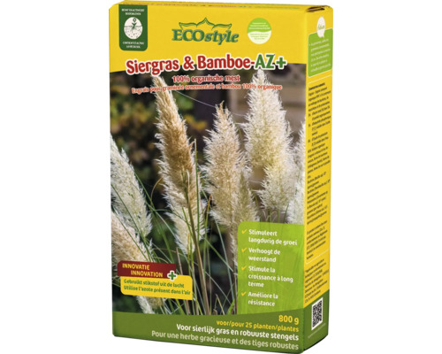 ECOstyle Siergras en Bamboe AZ plus biologische meststof voor siergrassen en bamboe, 800 gram verpakking voor sterke groei en weerstand.