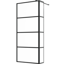 Walk-in douchewand met zwart frame en glaspanelen in loftstijl inclusief stabilisatiestang