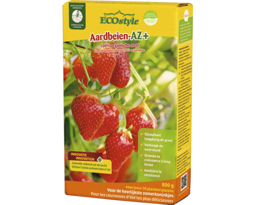 ECOstyle Aardbeien-AZ Plus organische aardbeienmeststof in 800 gram verpakking voor een gezonde groei.