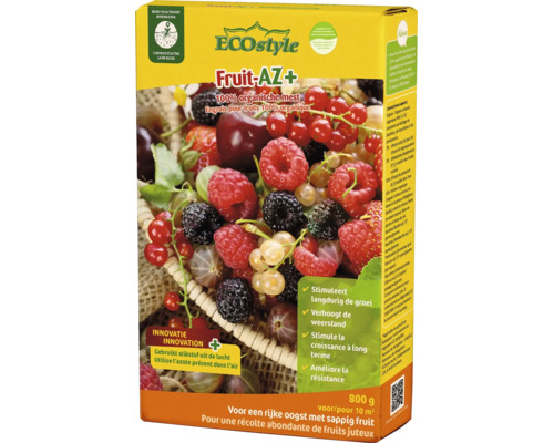 ECOstyle Fruit-AZ Plus organische meststof voor fruit, 800 gram voor 10 vierkante meter, bevordert langdurige groei en verhoogt weerstand.