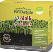 ECOstyle AZ Kalk voor gazon en tuin ter verbetering van de bodem en voorkoming van mosvorming in verpakking van 2 kilogram.