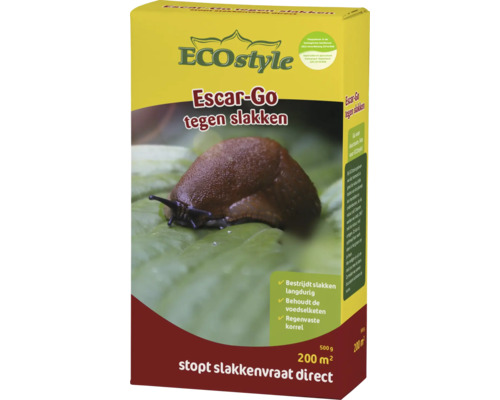 Verpakking ECOstyle Escar-Go slakkenkorrels voor het bestrijden van slakken in de tuin met 500 gram inhoud.