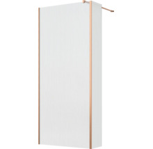 Inloopdouchewand met geribbeld glas en metalen frame inclusief stabilisator voor de douche.