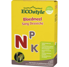 ECOstyle Bloedmeel meststof 1,6 kilogram voor planten, stikstofmeststof voor herstel van gele bladeren en een diepgroene kleur.