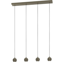 Moderne hanglamp met vier lichtpunten, lange plafondbalk en ronde lampkoppen voor binnenverlichting
