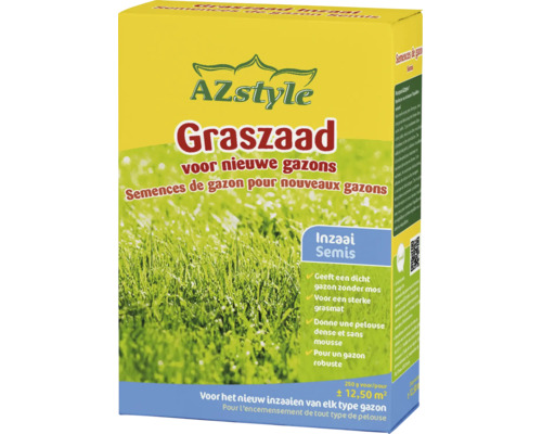 AZstyle graszaad voor nieuwe gazons, verpakking van 250 gram voor 12,5 vierkante meter.
