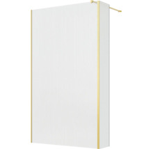 Douchewand met geribbeld glas en gouden frame inclusief stabilisatiestang voor inloopdouche