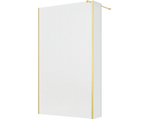Douchewand met geribbeld glas en gouden frame inclusief stabilisatiestang voor inloopdouche