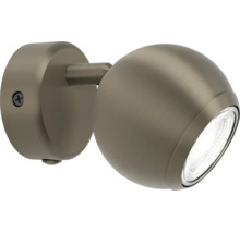Moderne bolvormige LED wandlamp met verstelbare spotkop voor gerichte verlichting.