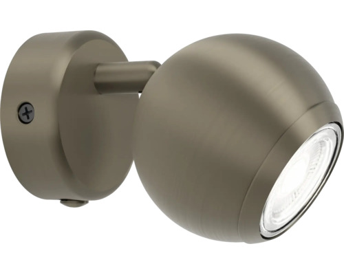 Moderne bolvormige LED wandlamp met verstelbare spotkop voor gerichte verlichting.