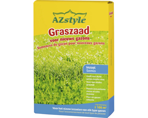 AZstyle graszaad voor nieuwe gazons, 2 kilogram verpakking voor 100 vierkante meter voor een dicht en sterk gazon zonder mos.