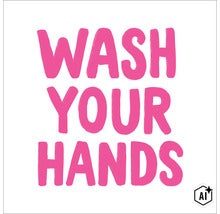 Wandbord met de tekst Wash your hands als herinnering voor handhygiëne (Image AI modified or generated)