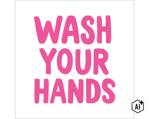 Wandbord met de tekst Wash your hands als herinnering voor handhygiëne (Image AI modified or generated)
