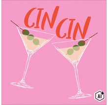 Wanddecoratie met twee martini glazen en de tekst Cin Cin (Image AI modified or generated)