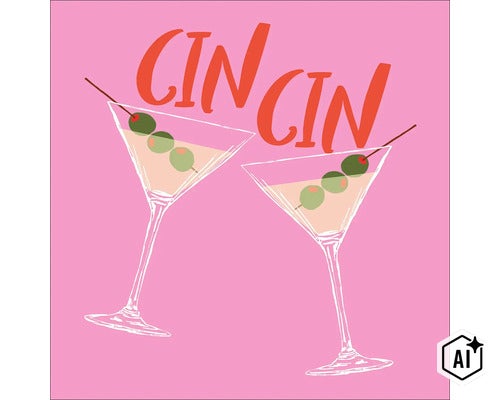 Wanddecoratie met twee martini glazen en de tekst Cin Cin (Image AI modified or generated)