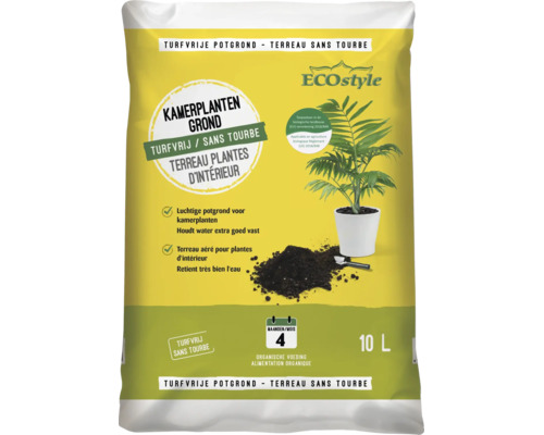 ECOstyle turfvrije kamerplantengrond, 10 liter zak voor kamerplanten met organische voeding voor 4 maanden.