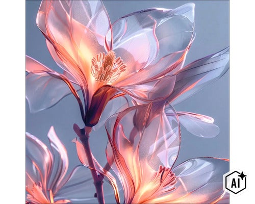 Gestileerde bloem van glas met fijne details en transparante uitstraling als decoratief element (Image AI modified or generated)