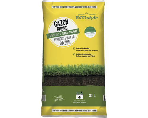 Zak ECOstyle turfvrije Gazongrond voor gazon, 30 liter inhoud, voor verbetering van kieming en versterking van het gazon.