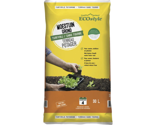 ECOstyle turfvrije Moestuin grond in een 30 liter zak geschikt voor biologische landbouw