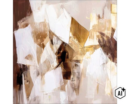 Abstract wandkunstwerk met geometrische vormen in verschillende texturen. (Image AI modified or generated)