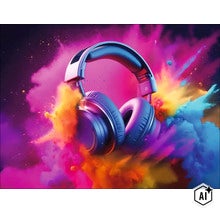 Over ear koptelefoon met zachte oorkussens voor een dynamische poederwolk (Image AI modified or generated)