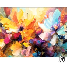 Wanddecoratie met abstract en kleurrijk bloemendesign voor een decoratieve inrichting. (Image AI modified or generated)