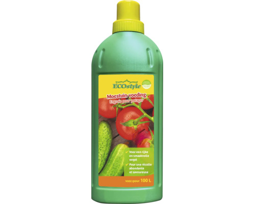 ECOstyle Moestuinvoeding voor 100 liter gietwater in een kunststof fles met schroefdop.