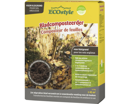 ECOstyle Bladcomposteerder voor kleigrond 4,5 kg verpakking voor het composteren van tuinafval en bodemverbetering.