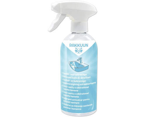 Rakkuun sanitair en kalkreiniger in een spuitfles voor het reinigen van sanitair en wastafels.