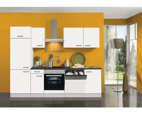OPTIFIT Keukenblok met apparatuur Oslo214 wit mat 270x60 cm Complete keuken met witte kasten, spoelbak, fornuis, oven en vaatwasser