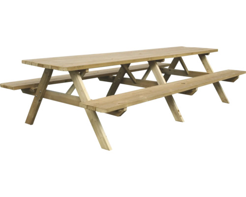 Houten picknicktafel voor de tuin met twee vast gemonteerde banken