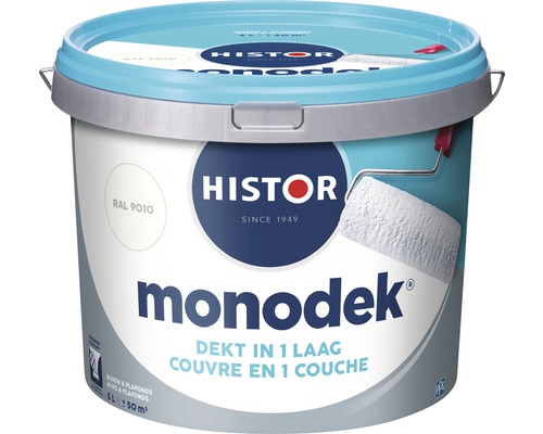 HISTOR Monodek Muurverf latex mat RAL 9010 5 l Emmer verf voor muren en plafonds