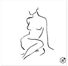 Gestileerde lijntekening van een vrouwelijk lichaam als minimalistische wanddecoratie. (Image AI modified or generated)