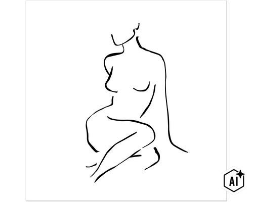 Gestileerde lijntekening van een vrouwelijk lichaam als minimalistische wanddecoratie. (Image AI modified or generated)