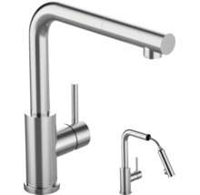 Moderne keukenkraan met uittrekbare handdouche en eenhendelmengkraan van roestvrij staal.