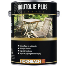 Bus Hornbach Houtolie Plus houtolie voor tuinmeubelen ter bescherming tegen vergrijzing en uitdroging met pareleffect.