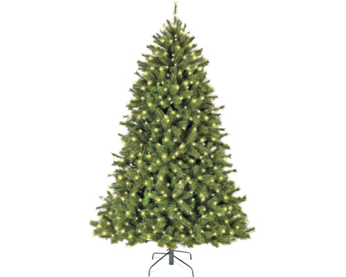Kunstkerstboom met geïntegreerde ledverlichting op een metalen standaard voor kerstdecoratie.