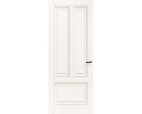 Witte binnendeur met drie paneelvullingen en deurkruk in moderne paneelstijl