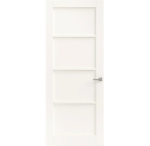 Witte binnendeur met drie panelen en horizontale profielen inclusief deurklink.
